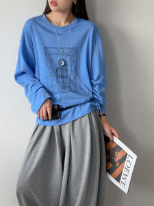 2026 Autumn Women New Arrival Loose Print Long Sleeve Top Round Neck Versatile Casual T‑shirt