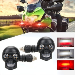 2pcs Motorcycle Indicator Turn Signals Lights Skull Dual Color Motorbike Front Rear Turn Signal