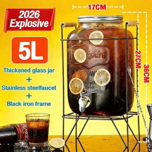 5L/8L/10L Juice Drink Glass Jar Dispenser with Stand and Faucet Beverage Water Dispenser