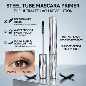 Steel Tube Mascara Primer Waterproof Long Lasting Curling Mascara Thick Volume Non-Smudge Eyelash Extension Primer Black Eye Makeup for Daily Use