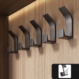 ZYJC 5PCS Hanger No Drilling Double Hook Wall Hooks Key Holder Clothes Coat Hook Kitchen Accessories Storage Rack Black White Towel Hook Bathroom