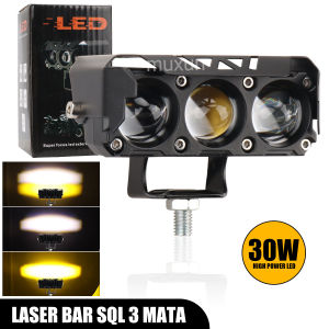 Lampu Tembak Sorot LED Laser 3 Mata 2 Warna Lampu Tembak Kendaraan Motor Mobil SQL Q9 2 Mata DC 12-85V Volt 35 Watt Dekat Jauh High Low Super Terang Waterproof Body Besi