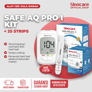 Sinocare Alat Cek Gula Darah Safe AQ Pro I BGM 500 Memori Instan Akurat HCT 10-70% Ibu Hamil Anak