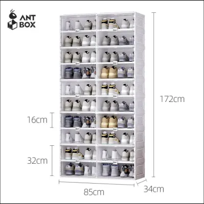 ANTBOX [พร้อมส่ง!!] ขาว ตู้รองเท้า 2 แถว 10 ชั้น 40 คู่ ติดตั้งง่าย ประตูแม่เหล็ก พับเก็บได้ มีหลายช่องเก็บ แข็งแรงทนทาน กันน้ำกันแดด