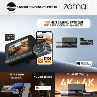 70mai Dual 4K T800 3 Channel Dash Cam Dash Cam Front and Rear Inside with 256GB Card WiFi 6 4G GPS & 24/7 Parking Surveillance - HDR | Premium
