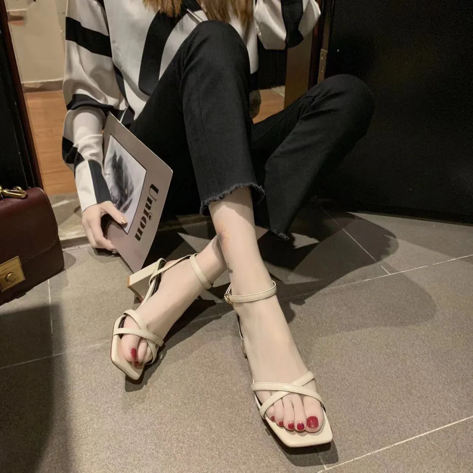 Korean sandal 2.5 inch Wedges hills Block chunky Heels For Women with ankle  strap doll hills half shoes pumps casual sandals latest design