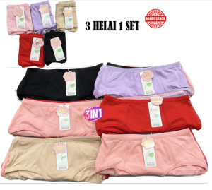 Seluar Dalam Wanita 3 helai Spender Womens Underwear Cotton/ Licin Getah Pinggang Nipis (Size: S-6XL) #6266