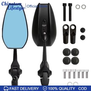 2Pcs Motorcycle End Bar Rearview Mirror Adjustable Anti-Glare Motorbike Handlebar Rear View Mirrors White/Blue Lens for Street Bicycle Motorbikes