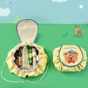 MOIRA ไม่ซึมน้ำ กระเป๋าแต่งหน้า PU ผู้คนขี้เกียจ หมีการ์ตูน กระเป๋าล้างห้องน้ำ น่ารัก กระเป๋าเก็บของ กระเป๋าเครื่องสำอางแบบมีเชือก ผู้หญิง