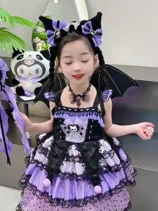 Childrens Kuromi Princess Dress Summer Outfit 2025 New Style Girls Puffy Dress Birthday Gown Lolita Dress