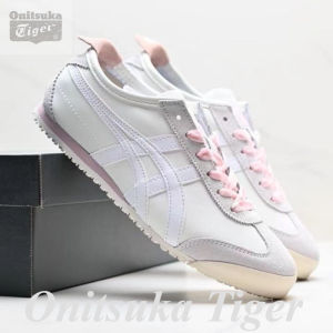 Original Tiger Shoes Classic MEXICO 66 Beige/white/light Red Womens Leather Non-slip Comfortable Casual Sneakers 1182A104-100