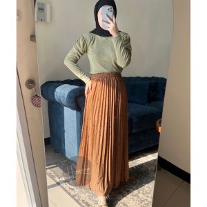 Haseena Rok Plisket Mietaa Motif Diamond Biasa Mayung Style Bawahan Muslim Terbaru Pleats Skirt Women Ootd