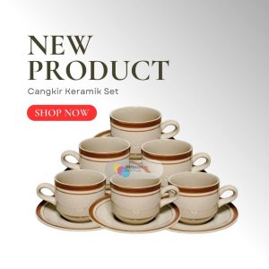 Gelas Set Cangkir Kopi Keramik Aesthetic Coklat 1 Pack 6pcs