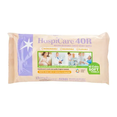 HospiCare Biodeagradable Adult Body Wipes Resealable - 40 Sheets