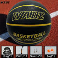 WADE Original Basketball Ball Size 7 Bola Rubber ball for Outdoor Adult Training Ball  Kids Youth Student Ball With Free Pin、Net、Pump、Bag（WD-776QH003). 