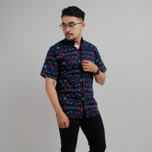 DGMFashion Kemeja Batik Pria Slim Fit Premium Pendek Salju Navy 6186