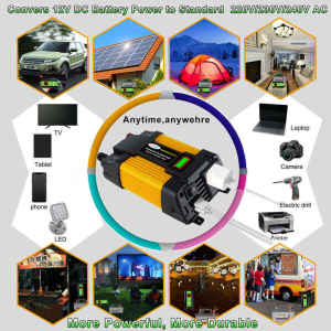 【Upgrade Pure Sine Wave】Solar Power Inverter pure Sine Wave Inverter 12v to 220v 4000-6000W Peak Power Sine Wave Inverter High Frequency with Dual USB Port Display Car Power Charger