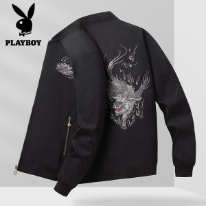 Playboy Thương Hiệu Hàn Quốc Sang Trọng Kirin Ngành Công Nghiệp Nặng Thêu đàn ông cỡ lớn Của Bóng Chày Cổ Áo Thời Trang Phong cách Trung Quốc Áo Khoác Nam
