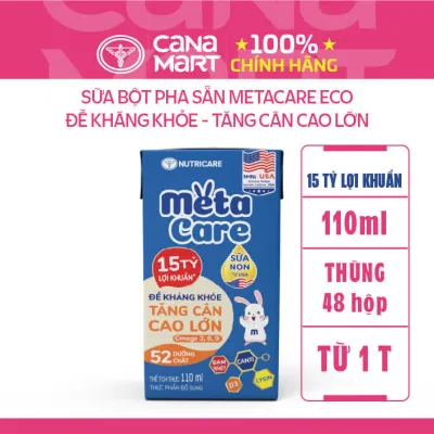 Thùng sữa bột pha sẵn Nutricare Metacare ECO cho bé đề kháng khỏe tăng cân cao lớn (110ml x 48 hộp)