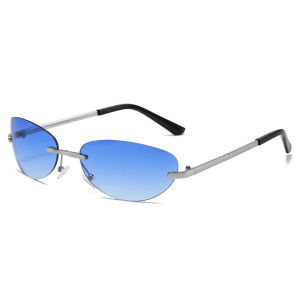 Retro Frameless Transparent Lens Small Cat Eye Sunglasses For Women Men Metal Glasses Outdoor Shade Sun Eyeglasses
