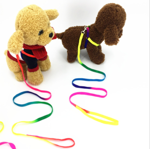Colorful Rainbow Pet Dog Collar Harness Leash Soft Walking Harness Lead Traction Rope Nylon 120cm