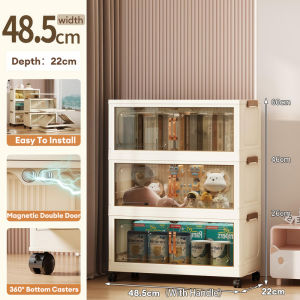 VISION Durabox Folding Storage Cabinet with Wheels Stackable Plastic Drawers Space-Saver Organizer with Magnetic Doors