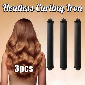 3PCS Heatless Curling Iron Big Wave Curling Tool Sleeping Curling Iron Flexi Rods  with Hook Tools