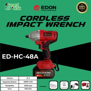 CORDLESS IMPACT WRENCH EDON 48V 600 N.M BOR BUKA BAUT KUNCI 48 VOLT 2 BATERAI 100% Original