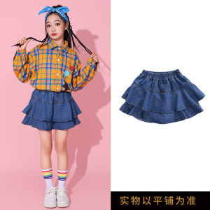 ชุดการแสดงเชียร์ลีดเดอร์สำหรับเด็ก เสื้อเชิ้ตลายตาราง สไตล์วิทยาเขต โรงเรียนประถม ชุดกีฬา งานเปิดงาน ชุดคอรัส 2.13.1