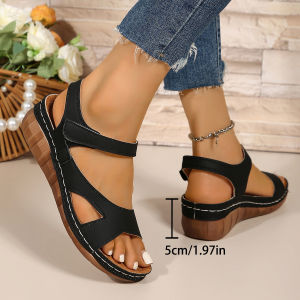 Free Shipping New Styles Of Sandals With Floral Patterns Thick Soles Fashionable Wedge Heels And Large Sizes For Women Lightweight Women’S Sandals With Adjustable Straps