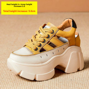 Mixed Material Sandals Lace-Up Round Toe High Heel (6-8cm) Shallow Cross Strap Hollow Heel Mary Jane Shoes PU