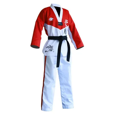 Top Quality Colored Taekwondo Uniform For Child Teenagers Poomsae Dobok Red Blue Black Taekwondo&Karate Clothing