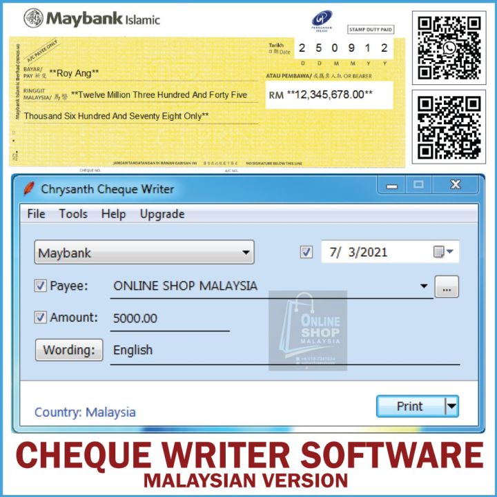 CHEQUE WRITER SOFTWARE_Malaysian Version Lazada