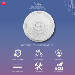 R347 FLORAL CEILING ROSES STYLE | CEILING LIGHT ACCESSORIES | CEILING ROSE | MATERIAL PU | CEILING DECOR
