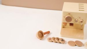 Baby Wooden Coffee Maker Toys Set Kids Early Education Encourages Imaginative Playset Infant Pretend Play House Accessories Gift