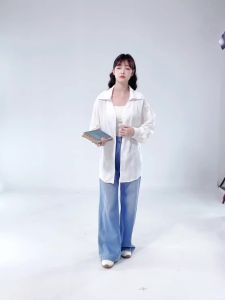 AMMIN 2025 early autumn new lazy style simple lapel fashion single-breasted long-sleeved shirt womens Korean style backless drawstring design loose elegant blouse