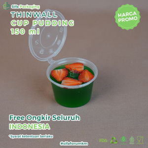 Thinwall Cup Puding 150ml Tempat Klip Sambal Selai Eskrim  Sauce Cup Container Wadah Plastik isi 50 pcs