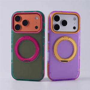 Hit Color Anti-slip Border Original Rotating Magnetic Bracket Hard Case For iPhone 17Pro 16 17 Pro Max For Magsafe Matte Cover
