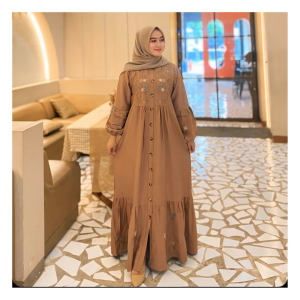 Gamis Wanita Terbaru Bahan Polo Linen mix Bordir OOTD Hijab Simple Modern Kekinian Trendy COD