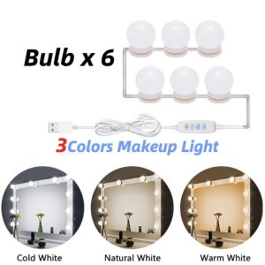 4/6/10/12PCS LED Makeup Mirror Light Bulbs 3 Colors Dimmable 12V Light Bulbs USB Port Dressing Mirror Lamp Bulb
