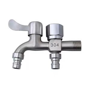 Vòi Nước 2 Đầu Ra Inox 304 Chia Nước Thành 2 Cổng Xả Độc Lập