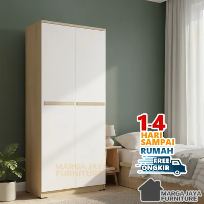 Marga Jaya Lemari pakaian 2 pintu full cermin Minimalis Wardrobe