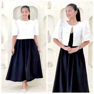 Summer Casual Plain Color 2 Ways to Wear Modern Filipianiana Bolero Top - xs to large - classy and elegant - timeless classic - timeless piece - casual office or party - classic piece - super kapal ng tela - hindi kayo magsisi - our aim is to produ