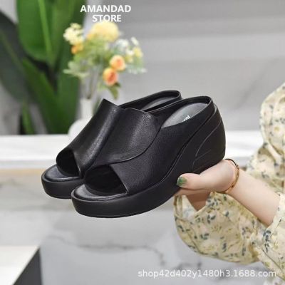 [Qiaoyiluo women's fashion waterproof thick bottom slippers sandal,QiaoYiLuo Large size fish mouth wedge slippers women wear platform new sandals sandals soft leather shoes,]