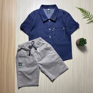 Setelan Anak Laki Laki Kemeja Jeans Celana Chinos Pendek 4 5 6 7 8 9 10 11 12 Tahun