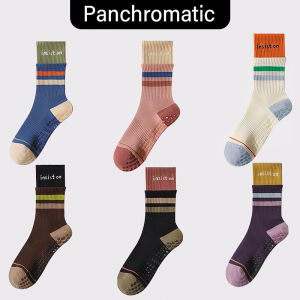 FUYOGI Womens Breathable Anti-Slip Yoga Socks - Striped Mid-Calf Fitness Socks For Pilates Indoor Aerobic