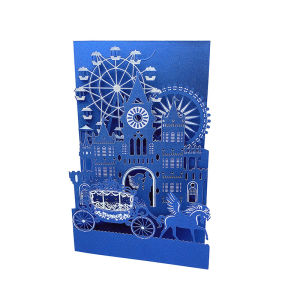 ปราสาทหรูหราเลเซอร์ตัดป๊อปอัพฟอยล์สีทองการ์ดอวยพรเชิญงานแต่งงาน