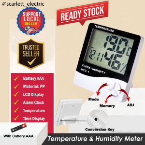Digital Thermometer Hygrometer Clock HTC-1 LCD Display Indoor Temp Humidity Meter/Jam Suhu Kelembapan Rumah