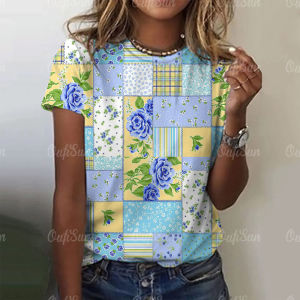 Ethnic Womens T-Shirt Summer O Neck Short Sleeved Tee Casual Vintage Tshirt Women Simplicity Female Clothing Top