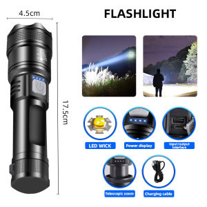 3 Light Sources LED Flashlight Rechargeabl Waterproof Torch Light Zoomable COB Flashlight Heavy Duty Protable Outdoor Camping Fishing Lamp